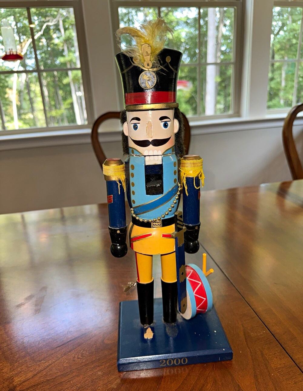 Wood Hand Painted Nutcracker Soldier Figure w/ Drum Christmas Decor 2000 Flawed